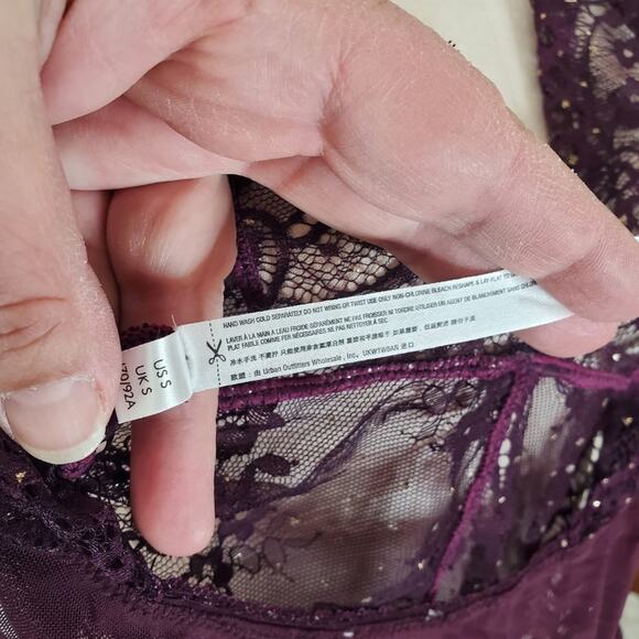 NWT Free People Show Off Fig Purple Sheer Lace Halter Bodysuit S - Picture 9 of 11